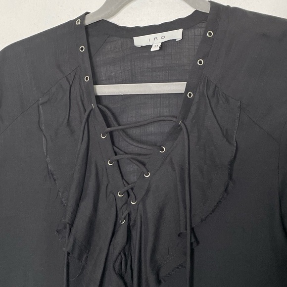 IRO Black Lace Up Boho Ruffle Finley Blouse. Size XS - Picture 6 of 11